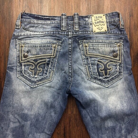 Rock Revival Zed Straight Jeans Distressed Faded Medium Wash Men’s Size 36 - Picture 4 of 13